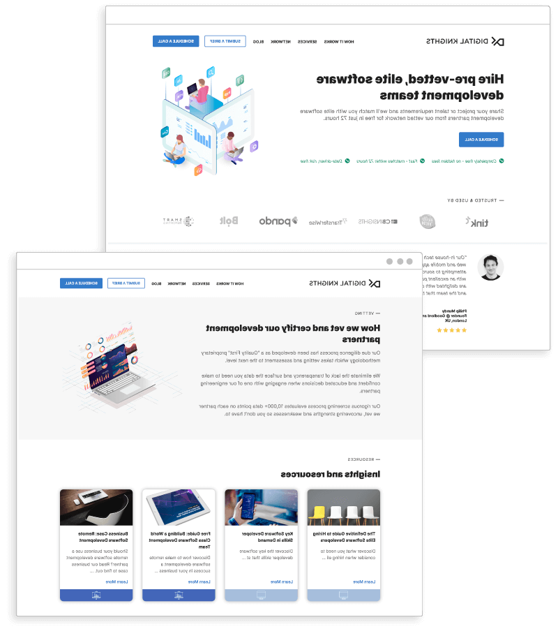 Digital Knights Webpages on Hiring Software Development Teams and Vetting Development Partners