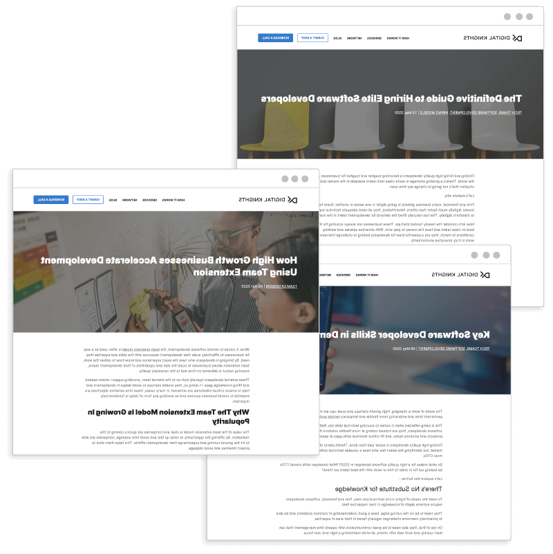 Digital Knights Webpages on Team Extension Software Developer Skills and Hiring Software Developers