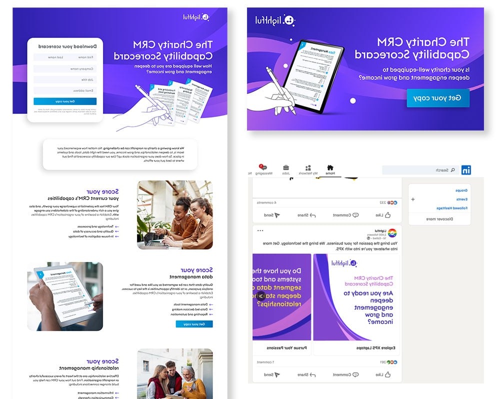 screenshots of linkedin ad and landing page