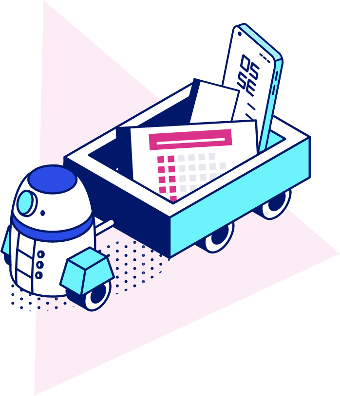 robot pushing a cart of graphs